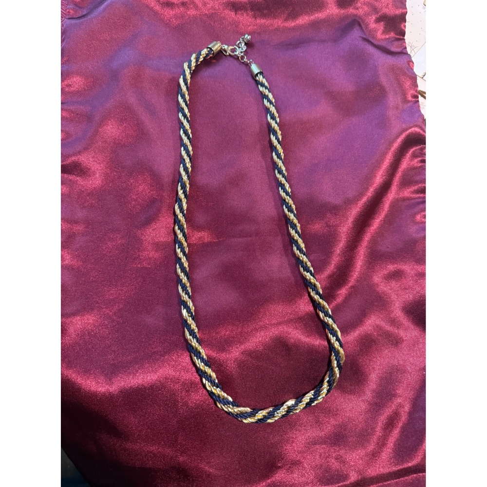 Casual Corner Vintage Nautical Twisted Rope Necklace Navy Blue Gold Tone 30 Inch